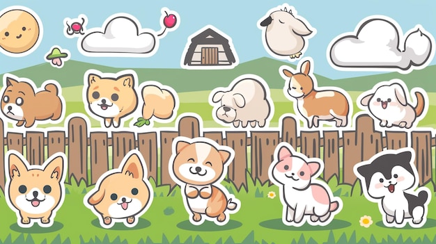 um desenho animado de animais de fazenda em uma fazenda