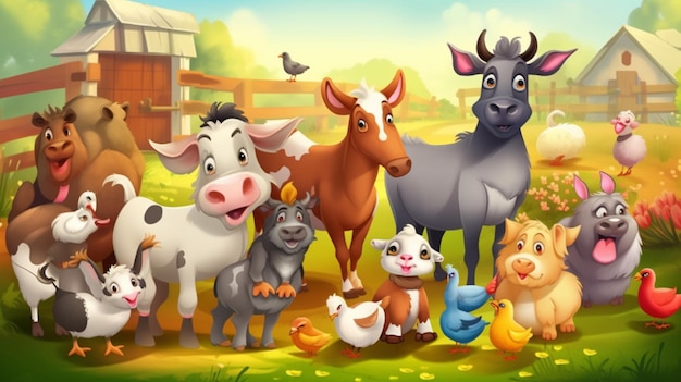 Um desenho animado de animais em uma fazenda