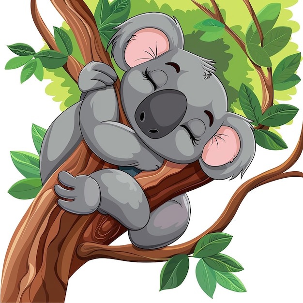 um desenho animado de koala dormindo em uma árvore