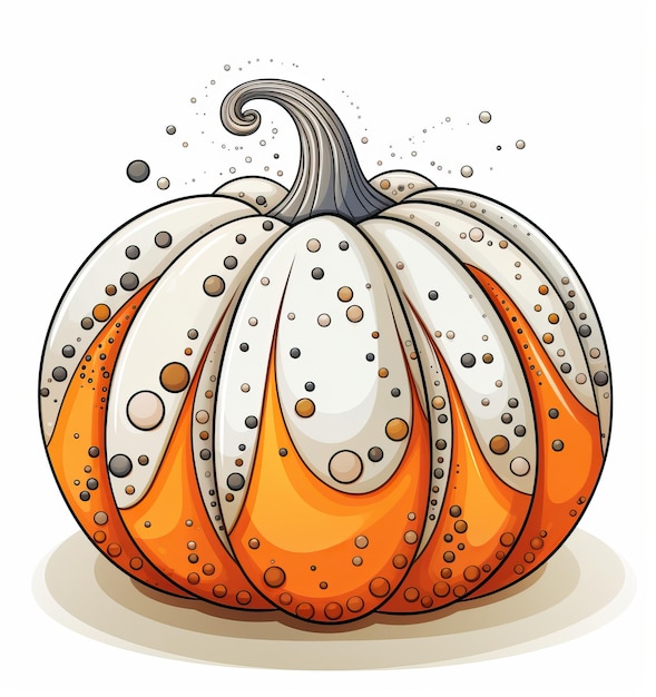 Foto um desenho animado de outono de uma abóbora colorida com pontos no estilo de precisão de trabalho de linha meticulosa