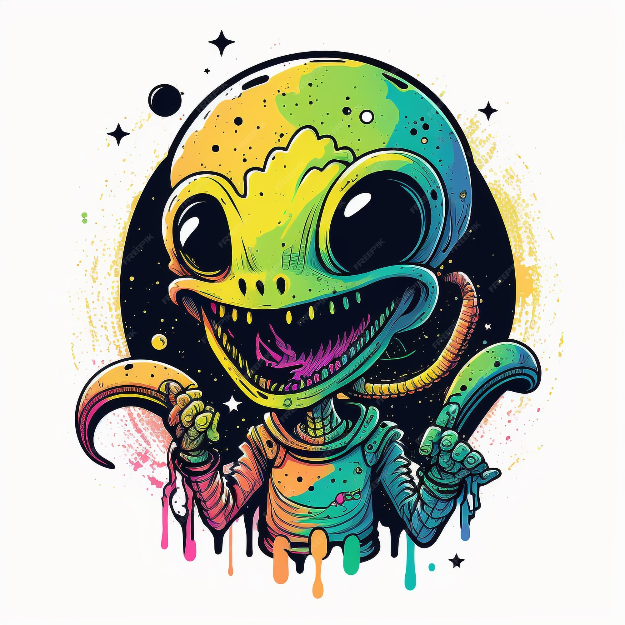 Arte De Desenho Alienígena Aquícola Colorido Um Olho Ilustração