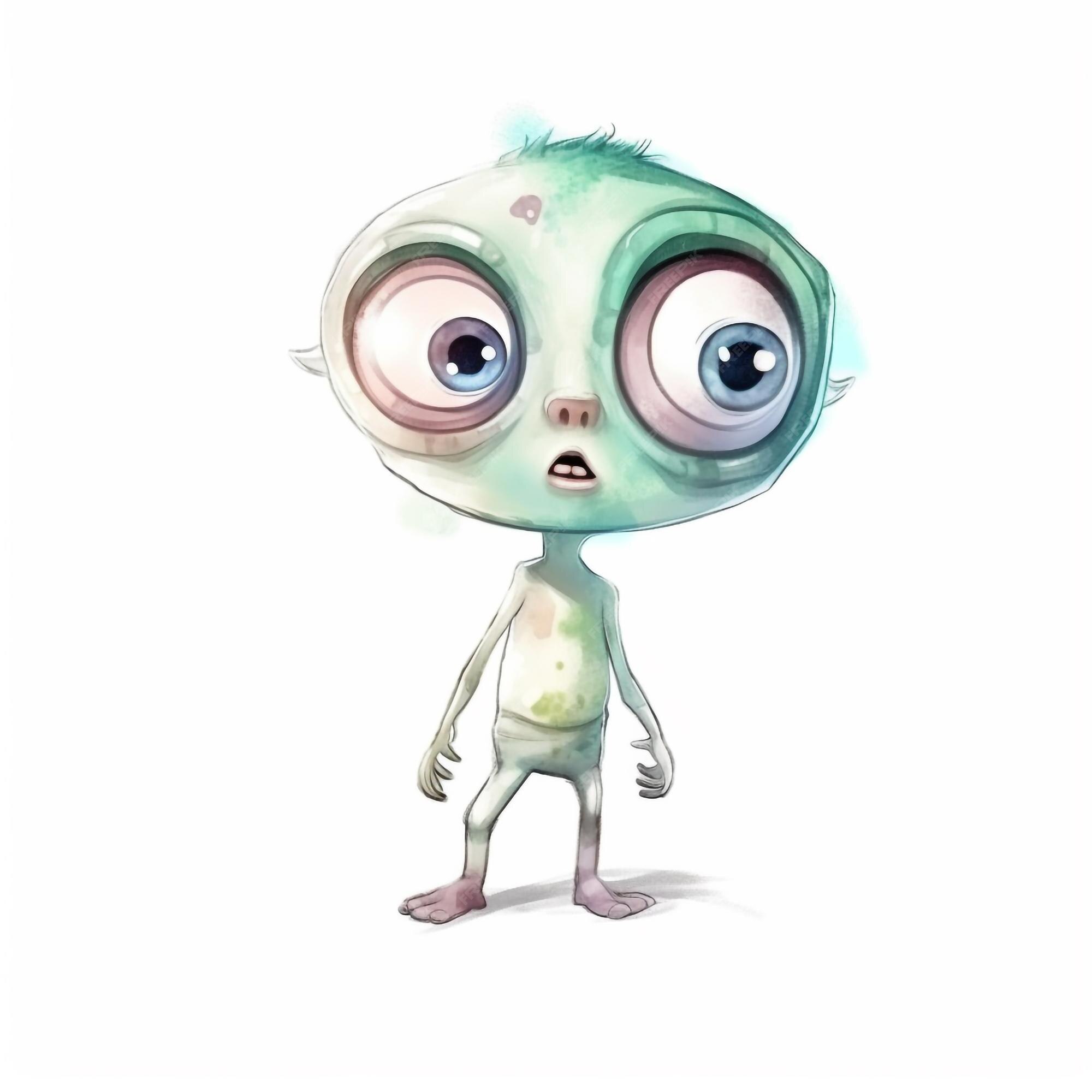 um alienígena verde com um personagem de desenho animado de olhos grandes  em fundo branco 2288422 Vetor no Vecteezy