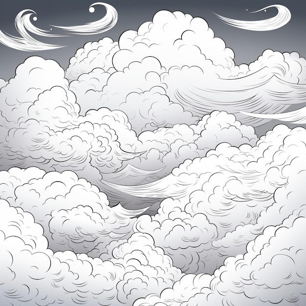 um desenho animado de um céu nublado com algumas nuvens no céu ai generativa