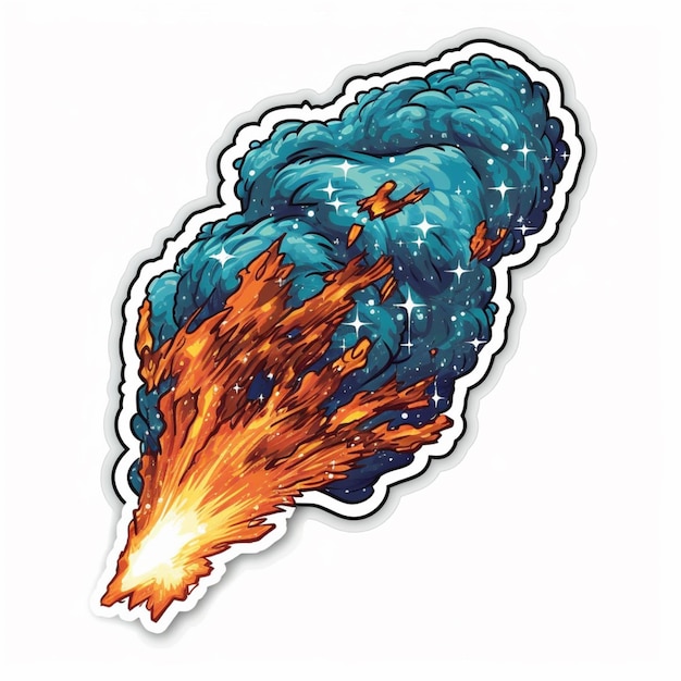 Um desenho animado de um foguete em chamas com as palavras "fogo" na parte inferior.