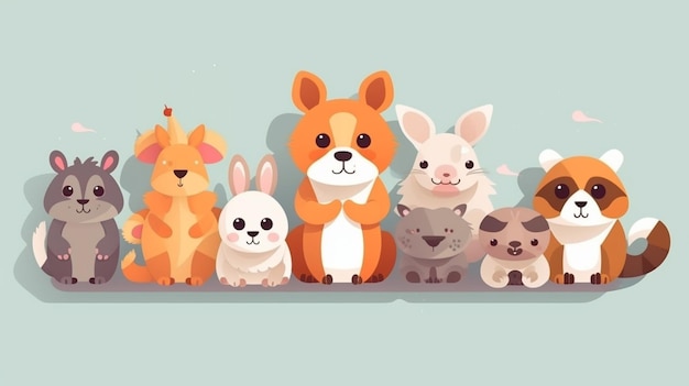 Um desenho animado de um grupo de animais com um cachorro e outro cachorro.