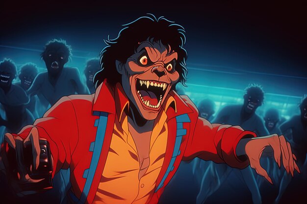 Foto um desenho animado de um homem com um rosto assustador e um rosto assostador com um cara assustador