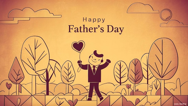 Foto um desenho animado de um homem segurando um balão que diz feliz dia dos pais