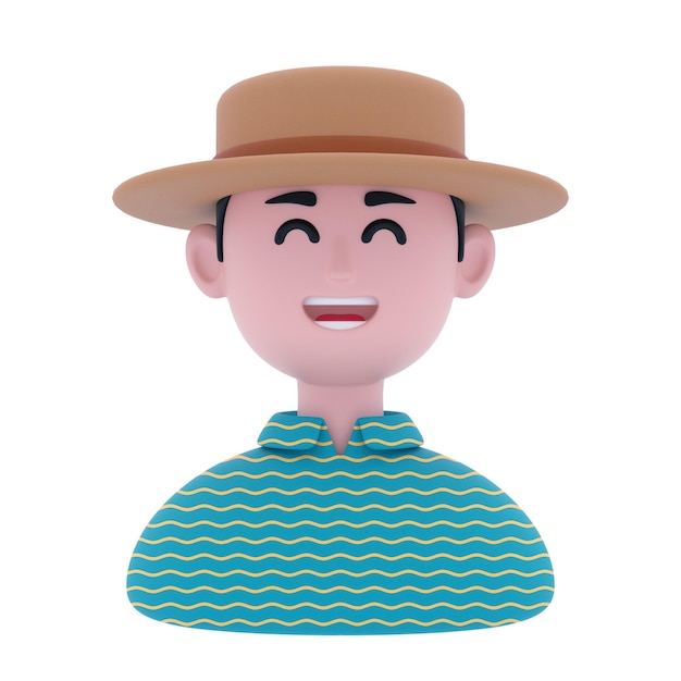 Um desenho animado de um homem usando um chapéu e uma camisa listrada com a palavra feliz nela.