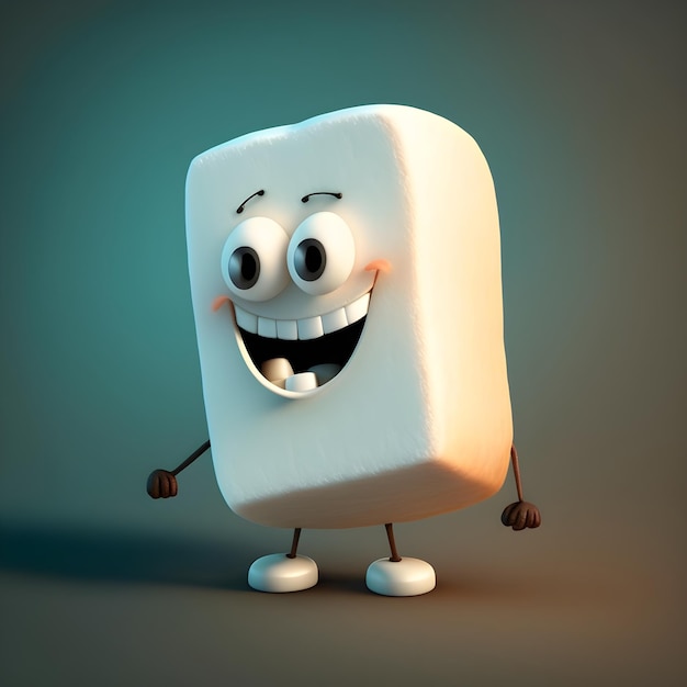 Um desenho animado de um marshmallow com um rosto sorridente.