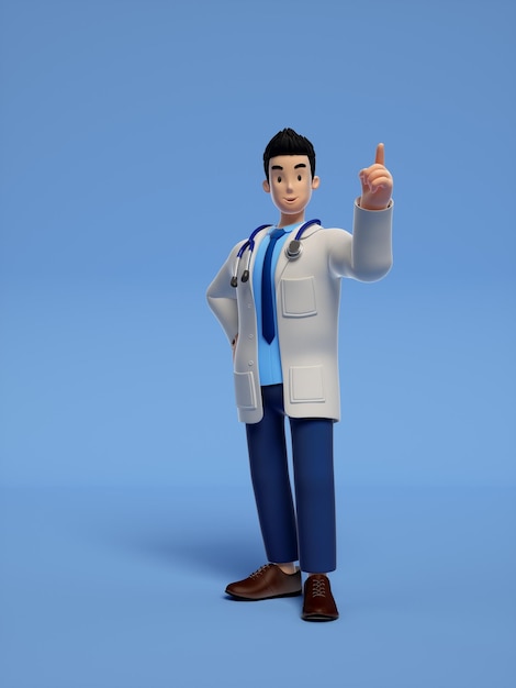 Um desenho animado de um médico com uma camisa azul e calças.
