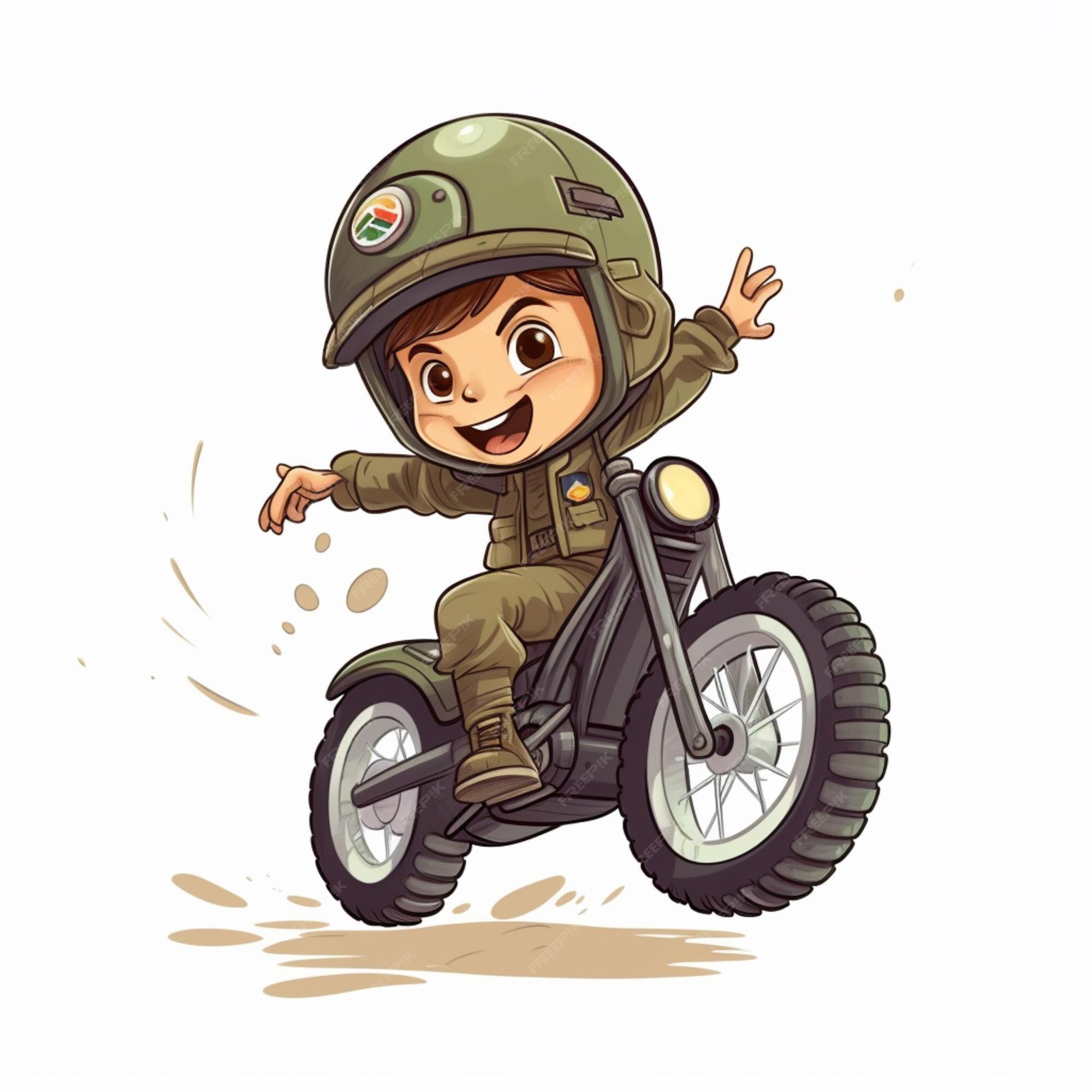 um menino andando de moto com um desenho de menina 7563541 Vetor