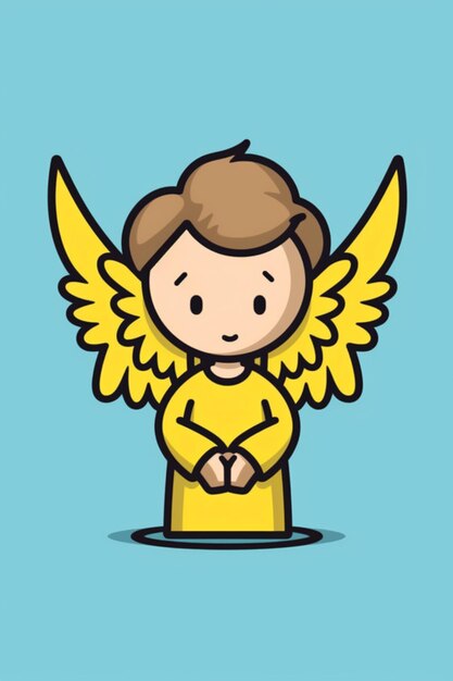 um desenho animado de um menino com asas de anjo amarelo