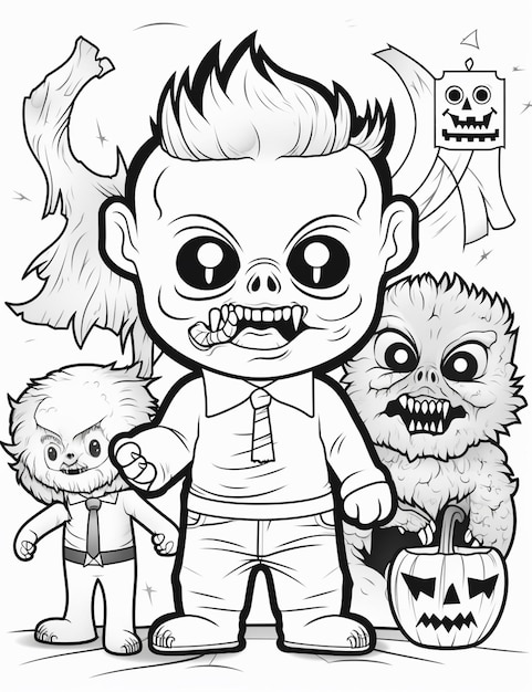Um desenho animado de um menino com uma cara assustadora e uma ia geradora  de monstro
