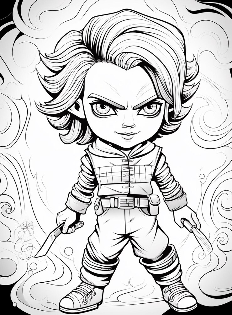 Foto um desenho animado de um menino com uma espada e uma camisa ai generative