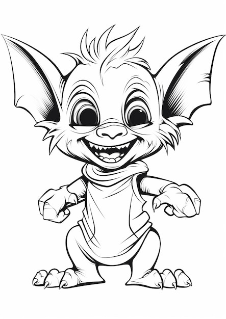 Um desenho animado de um pequeno morcego com olhos grandes e um grande sorriso generativo ai