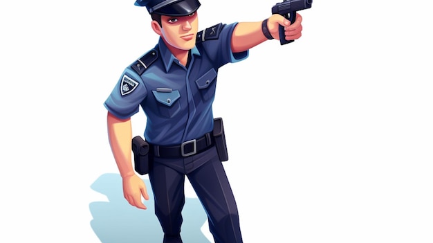 Um desenho animado de um policial com uma arma na mão.