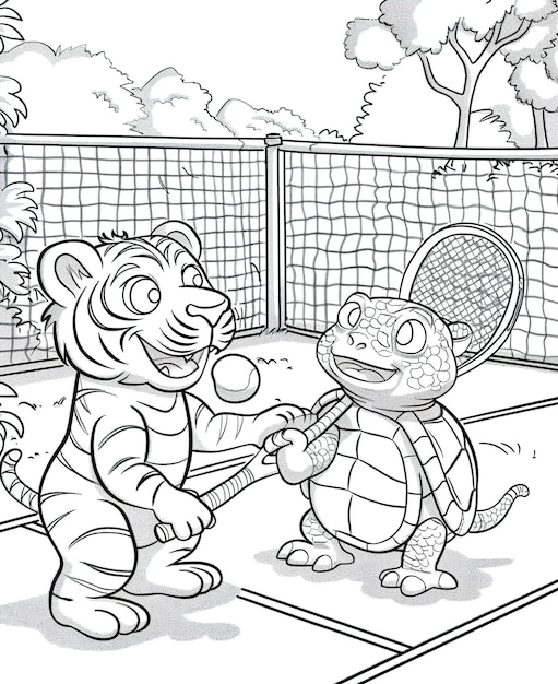 um desenho animado de um tigre e um tigre ambos apertando as mãos