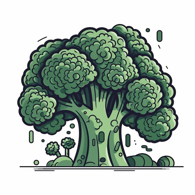 Um desenho animado de uma árvore de brócolis.