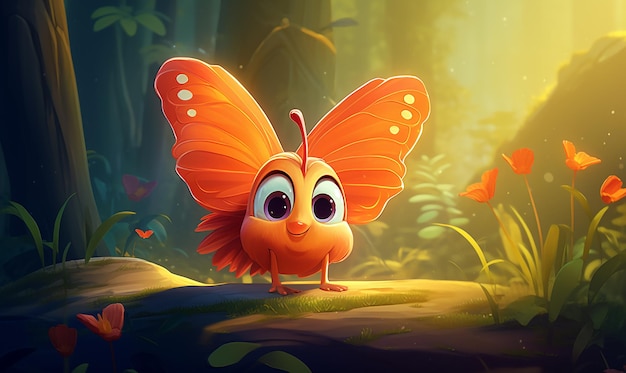 Foto um desenho animado de uma borboleta com olhos e olhos