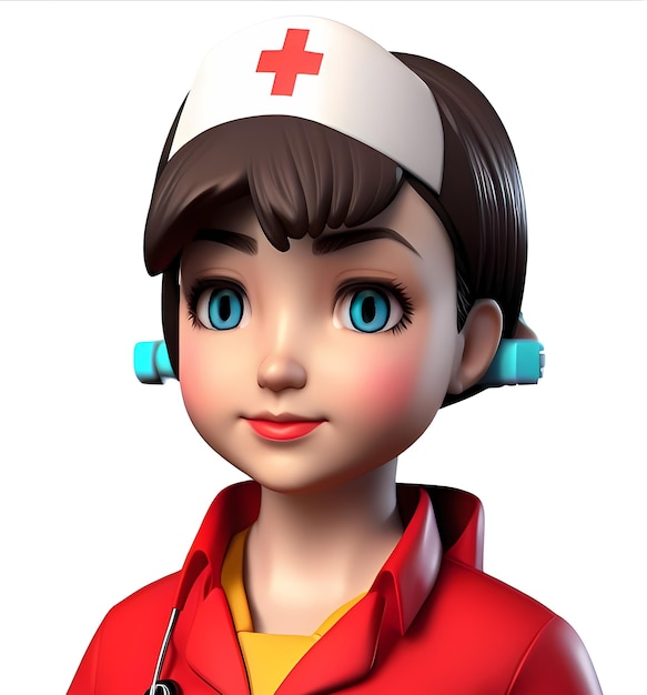 Foto um desenho animado de uma enfermeira com um chapéu branco.