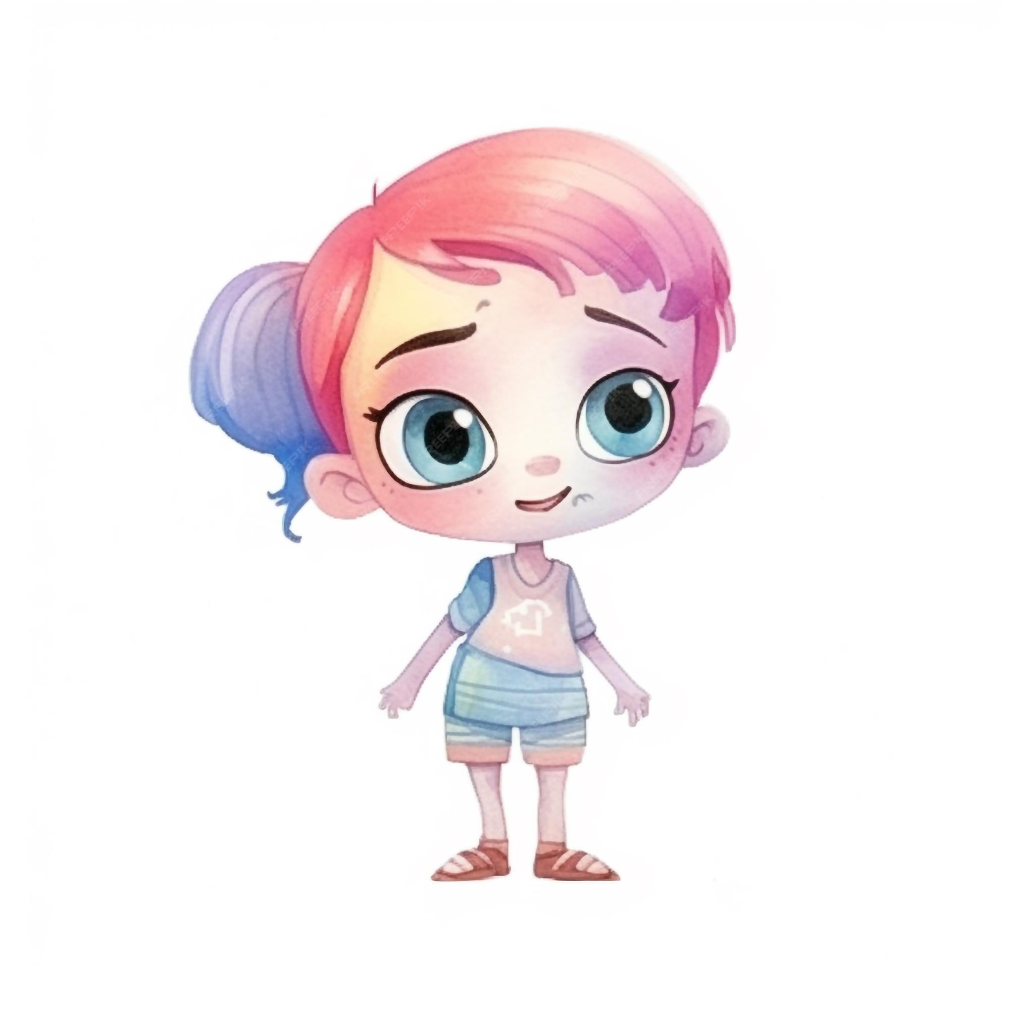 Cabelo longo rosa de menina bonita e bonita com desenho de boneca  ilustração de personagem de desenho animado 2294193 Vetor no Vecteezy