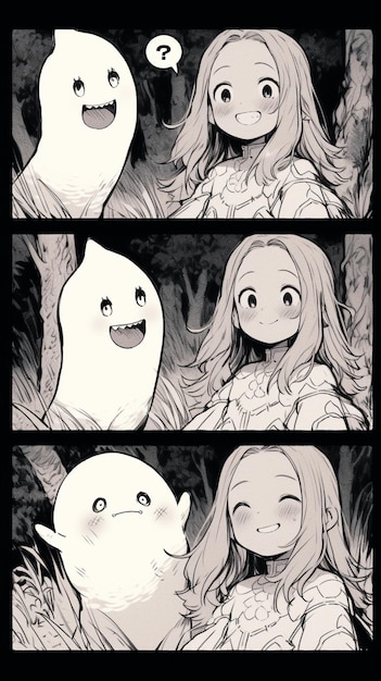 um desenho animado de uma garota com cara de fantasma e cara de fantasma generativa ai