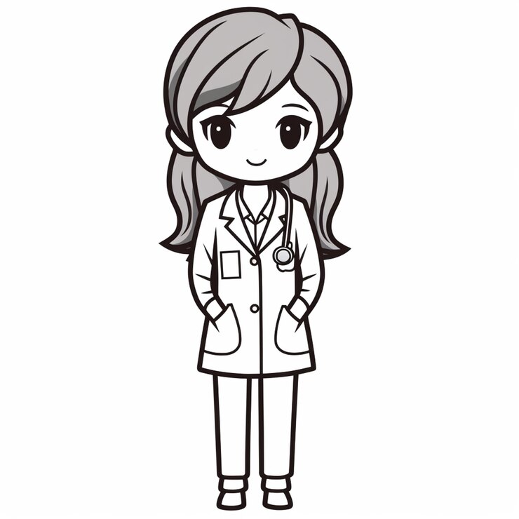 Foto um desenho animado de uma médica com um jaleco branco gerativo de ia