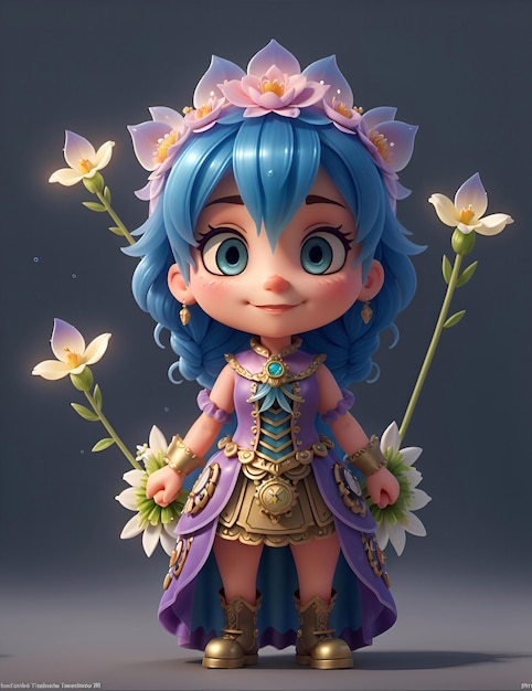 Um desenho animado de uma menina com flores