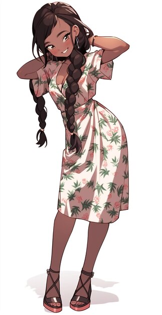 um desenho animado de uma mulher com cabelo longo e um vestido generativo ai