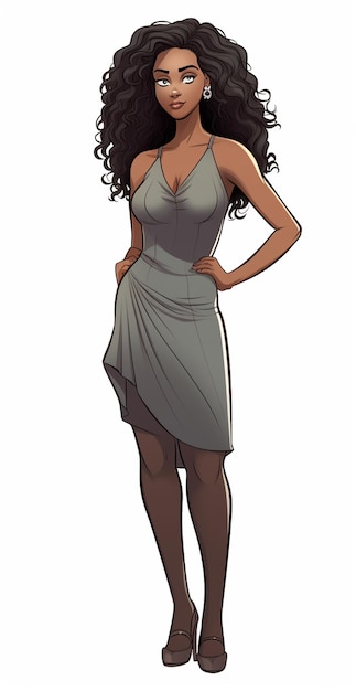 um desenho animado de uma mulher de vestido com cabelo longo generativo ai