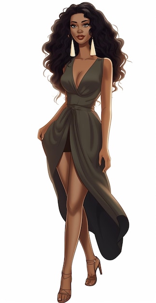 um desenho animado de uma mulher em um vestido com uma saia longa generativa ai