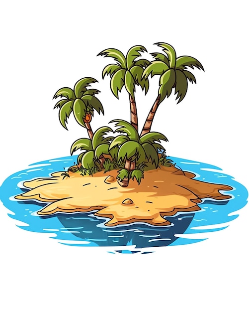Foto um desenho animado de uma pequena ilha com palmeiras