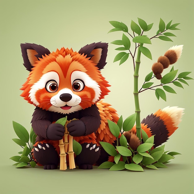 um desenho animado de uma raposa com um bastão de bambu nas mãos