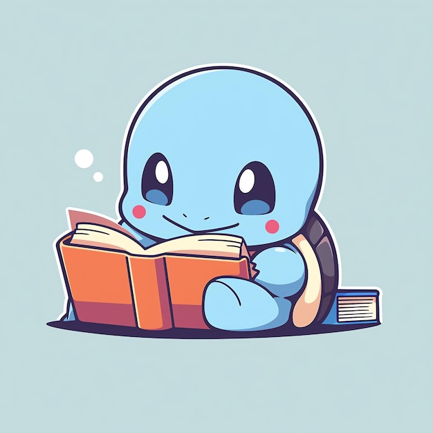 Foto um desenho animado de uma tartaruga lendo um livro