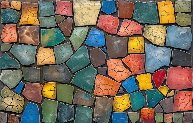 Foto um desenho caprichoso e criativo feito de um mosaico abstrato de telhas de cerâmica coloridas