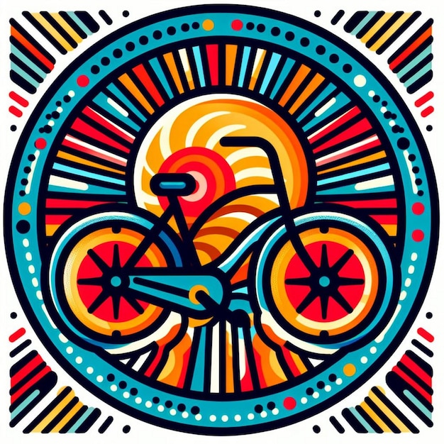 Foto um desenho colorido com uma bicicleta no meio