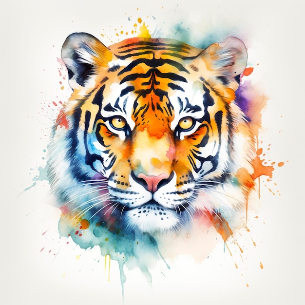 Um desenho colorido de um tigre com cara de tigre branco.