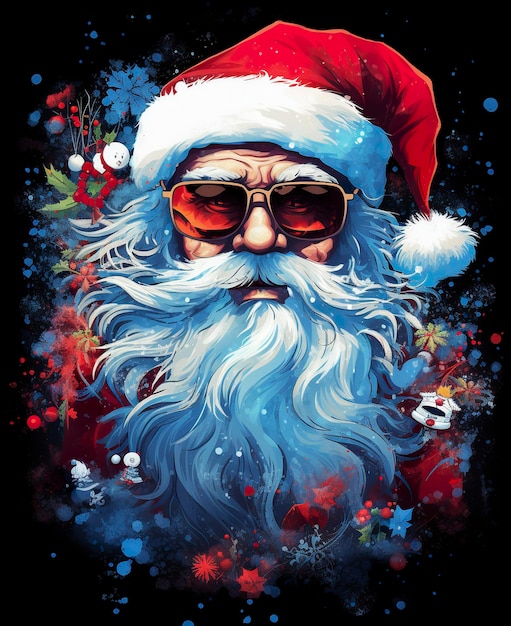 Um desenho colorido e legal de camiseta vetorial de Papai Noel