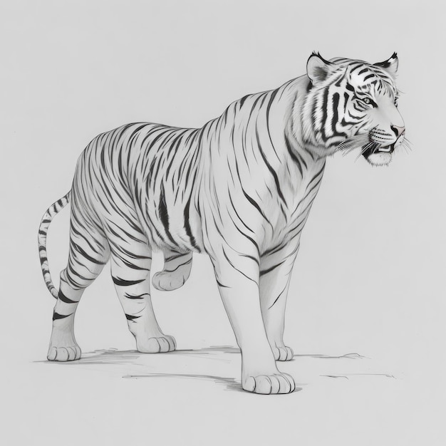 Foto um desenho de arte de linha minimalista de um tigre majestico