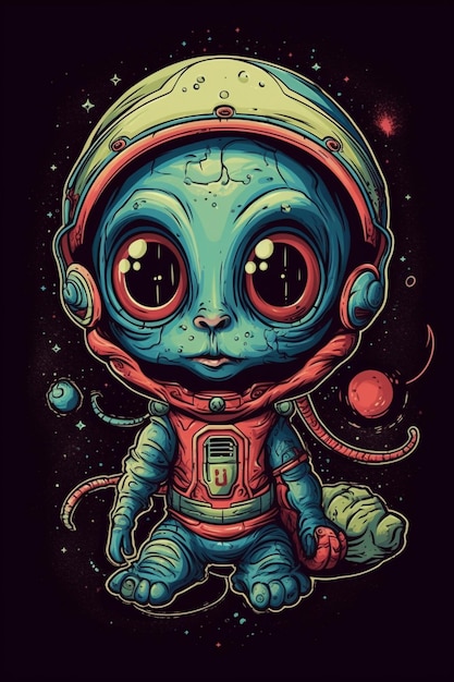 Um desenho de camiseta de um alienígena bonito