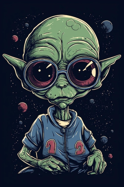 Um desenho de camiseta de um alienígena bonito