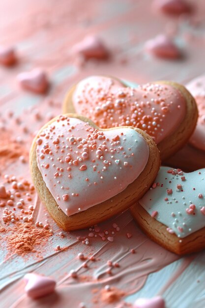 um desenho de cartão postal com biscoitos estilizados em forma de coração