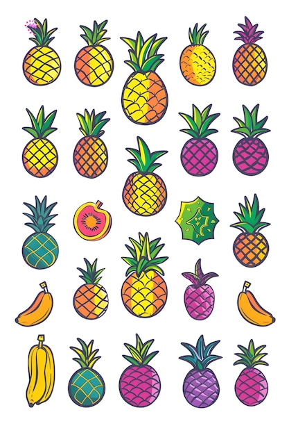 um desenho de desenho animado de abacaxi com uma imagem de bananas