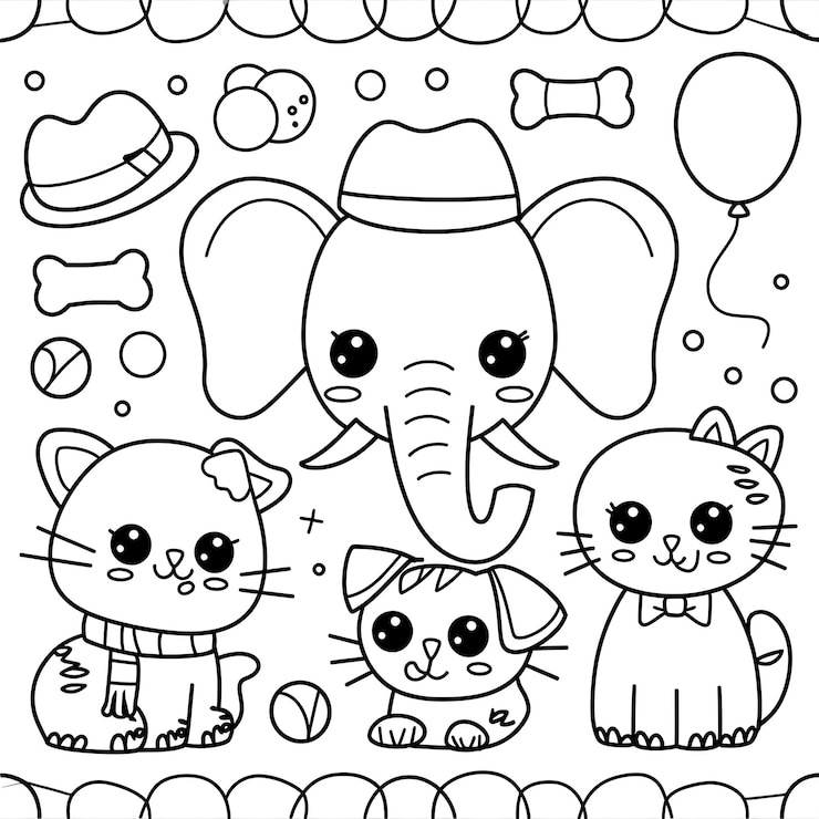 Foto um desenho de desenho animado de um elefante e dois gatos com um gato nele