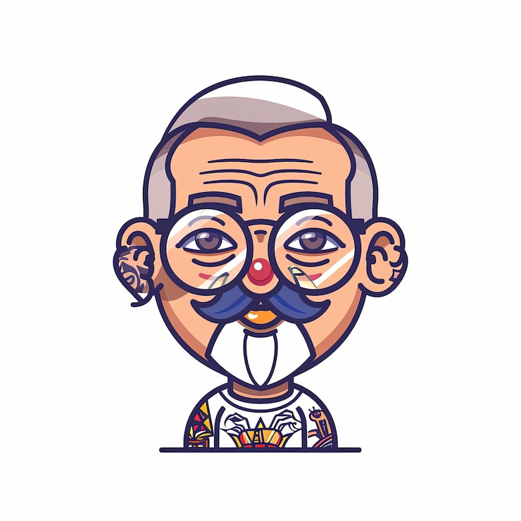 Foto um desenho de desenho animado de um homem com óculos e bigode