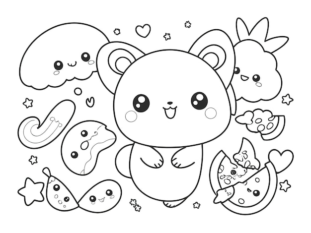 um desenho de desenho animado de um rato com um peixe e um peixe