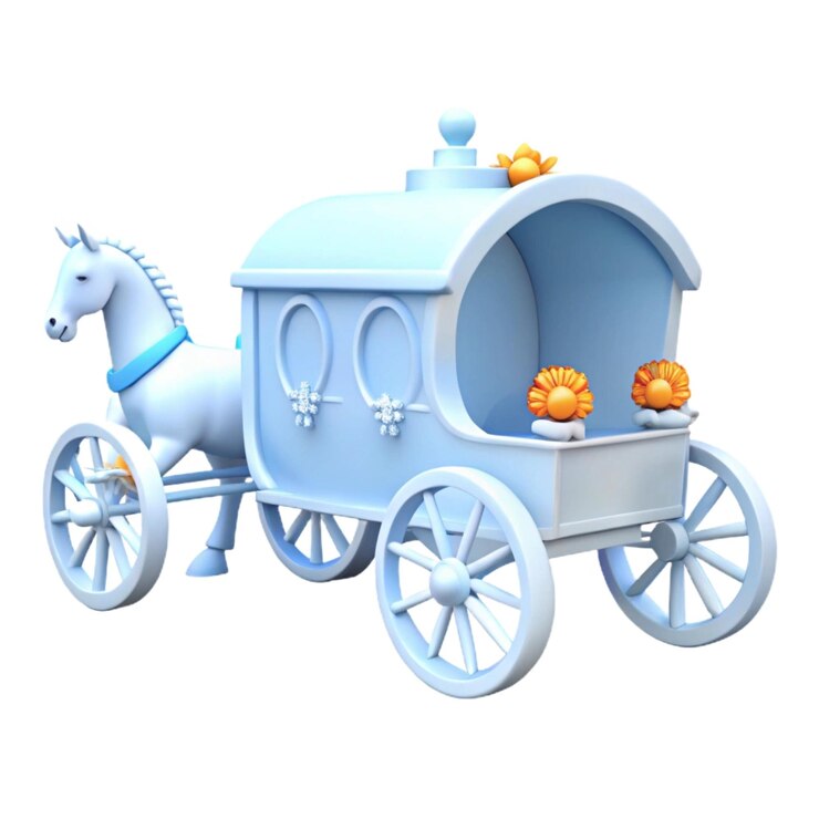 Foto um desenho de desenho animado de uma carruagem com um cavalo e abóboras nele