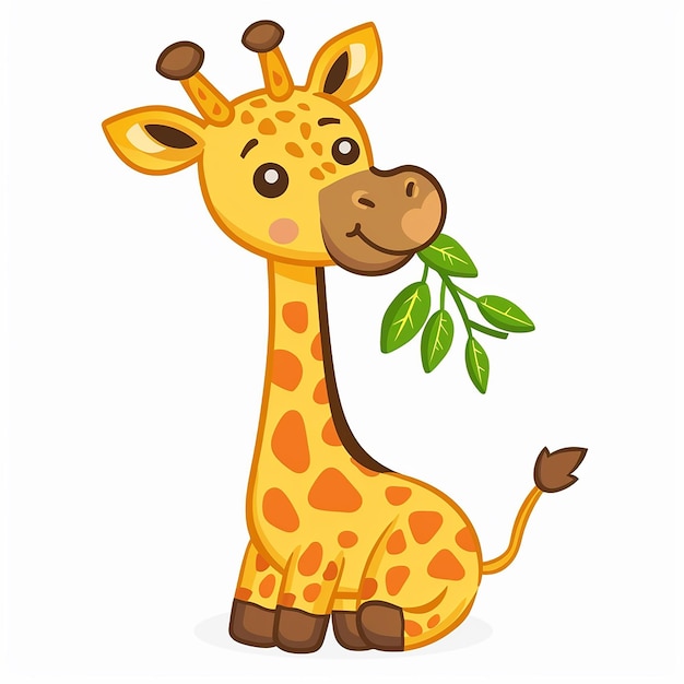 um desenho de desenho animado de uma girafa com uma folha nele