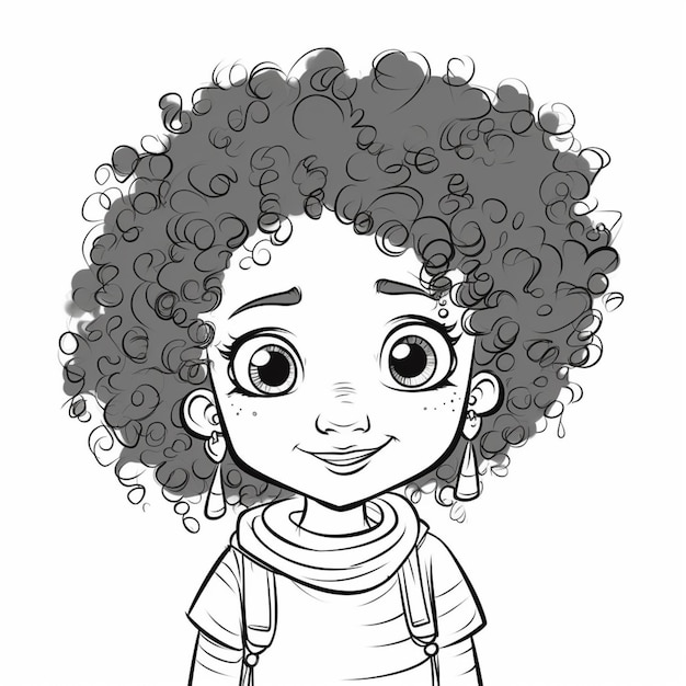 Foto um desenho de desenho animado de uma menina com cabelo encaracolado e uma mochila generativa ai