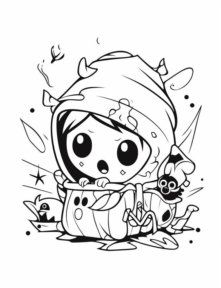Foto um desenho de desenho animado de uma menina em um traje de halloween generativo ai